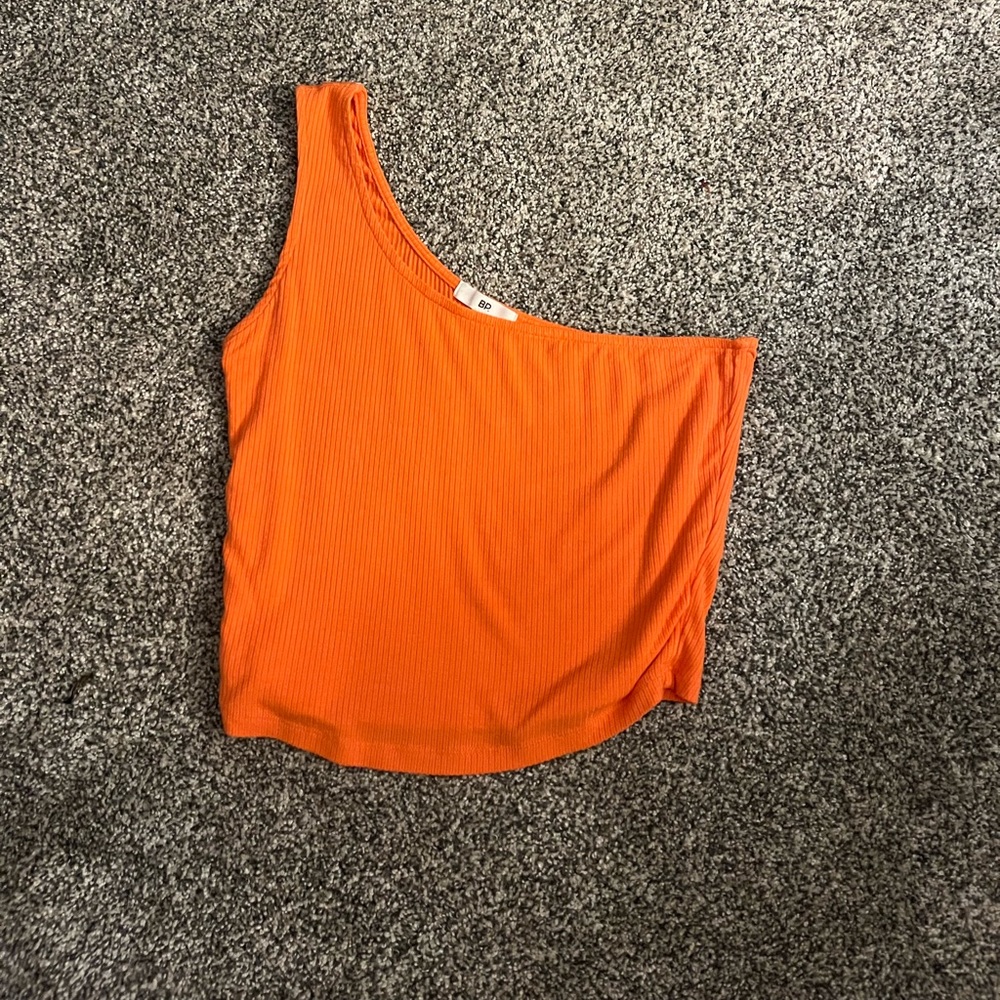 Urban Outfitters one shoulder tank. Looks orange but is pinkish/coral